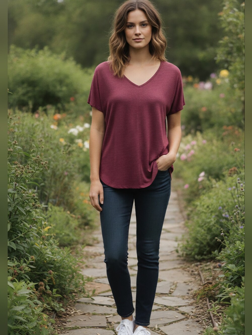 a.n.a Women's Crisscross V-Neck Top in Wine